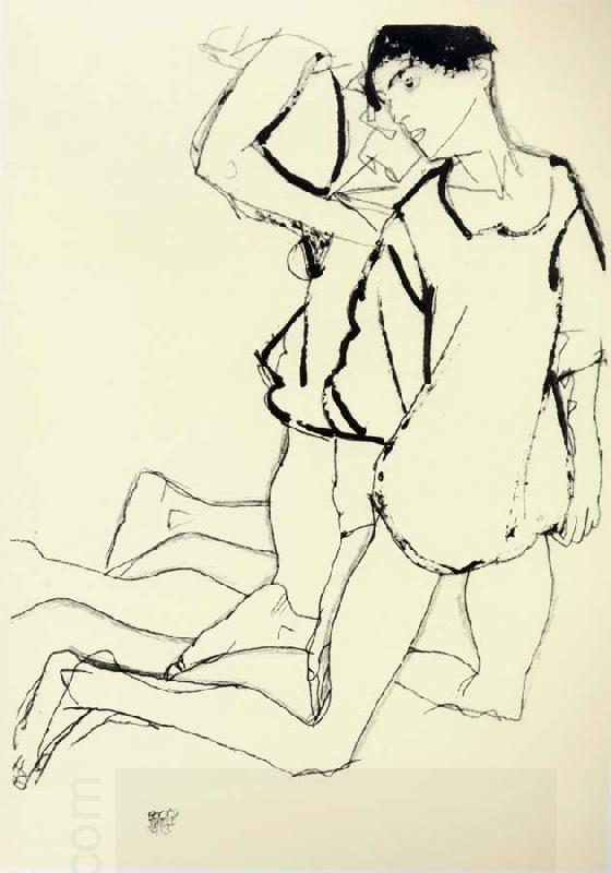 Egon Schiele Two Kneeling Figures